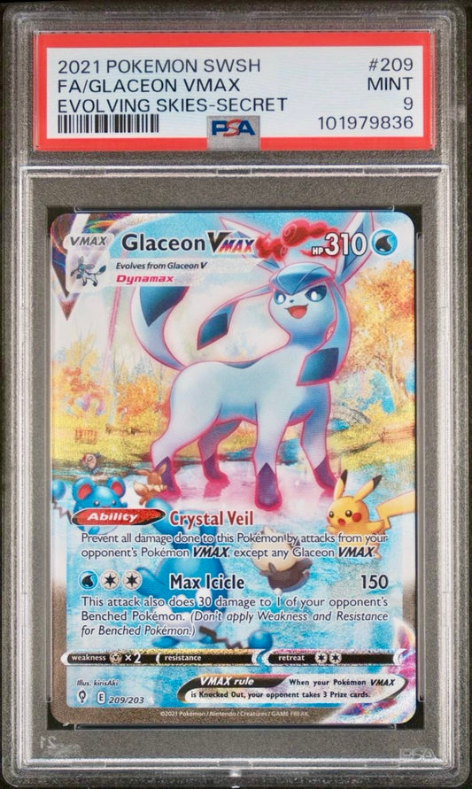 PSA 9 - Glaceon VMAX 209/203 SWSH Evolving Skies - Pokemon