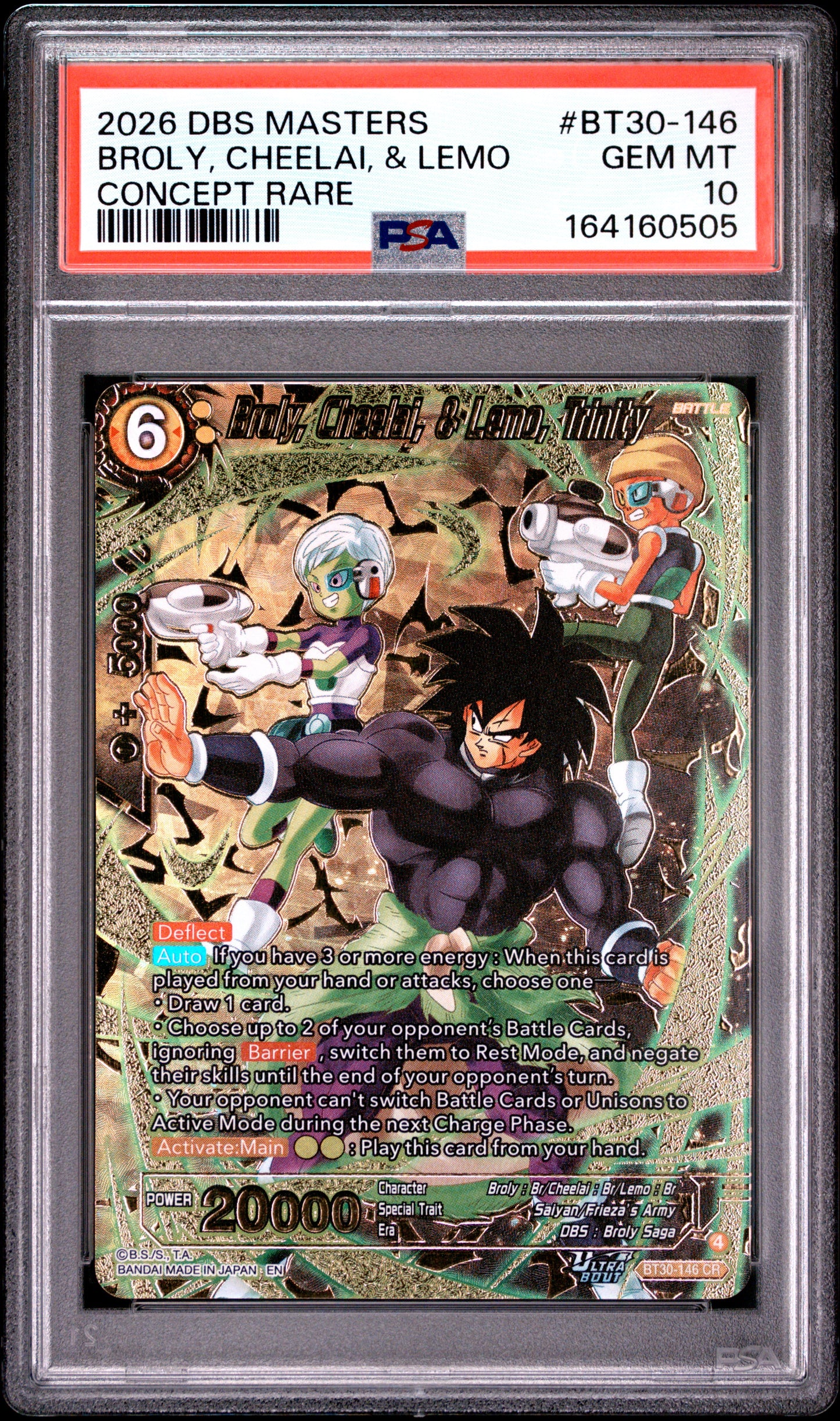 PSA 10 - Broly, Cheelai, Lemo Trinity BT30-146 CR Masters x505 - Dragon Ball