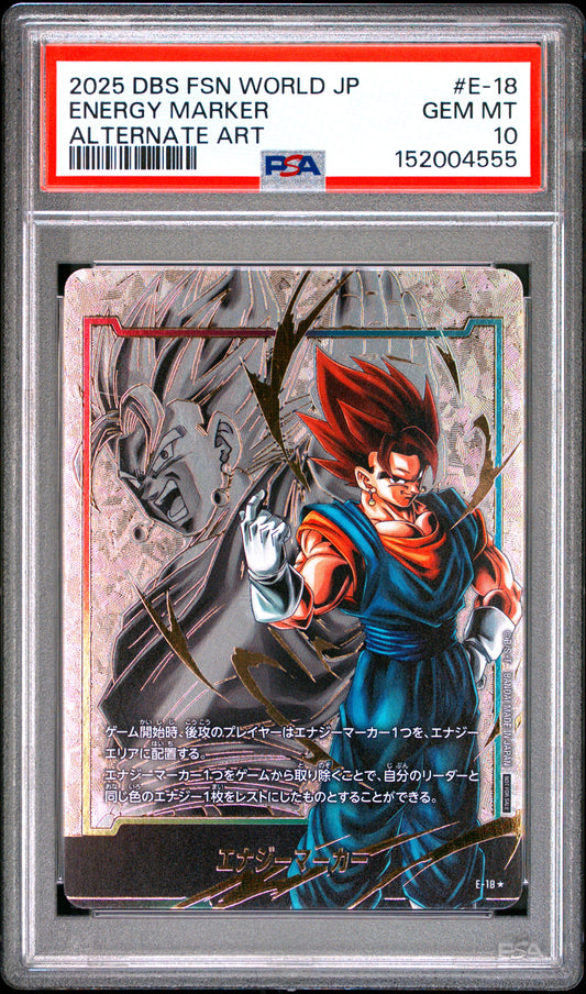 PSA 10 - Vegito Energy Marker E-18 Alternate Art JPN Fusion World x555 - DBS
