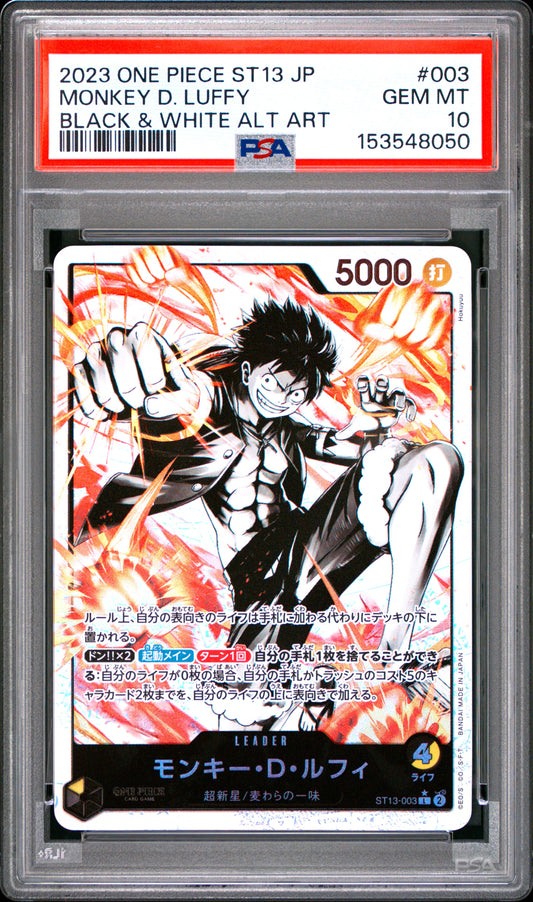 PSA 10 - Monkey D. Luffy ST13-003 Black and White Alt Art JPN x050 - One Piece