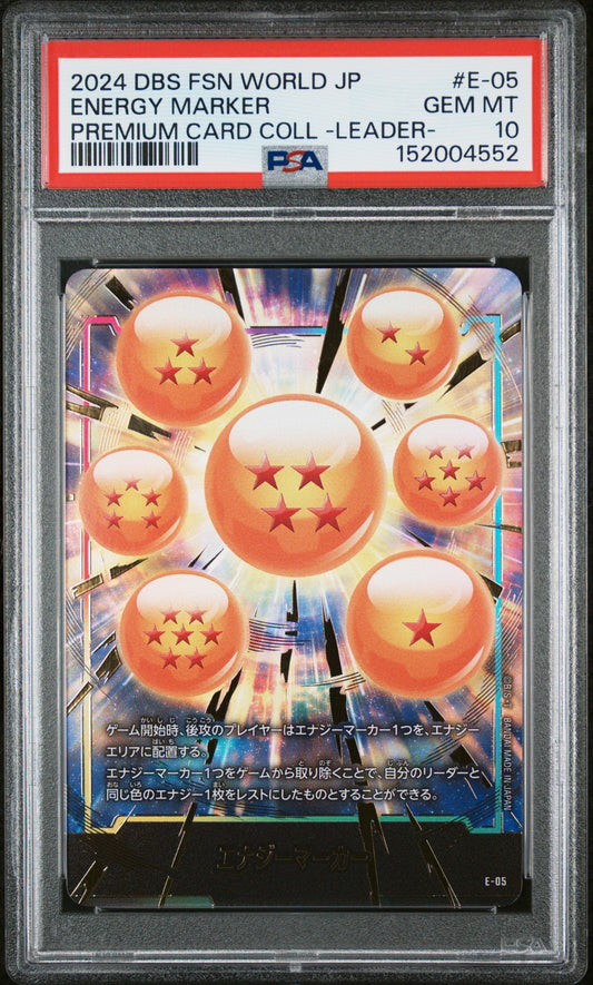 PSA 10 - Dragon Ball Energy Marker E-05 Premium Card JPN Fusion World x552 - DBS