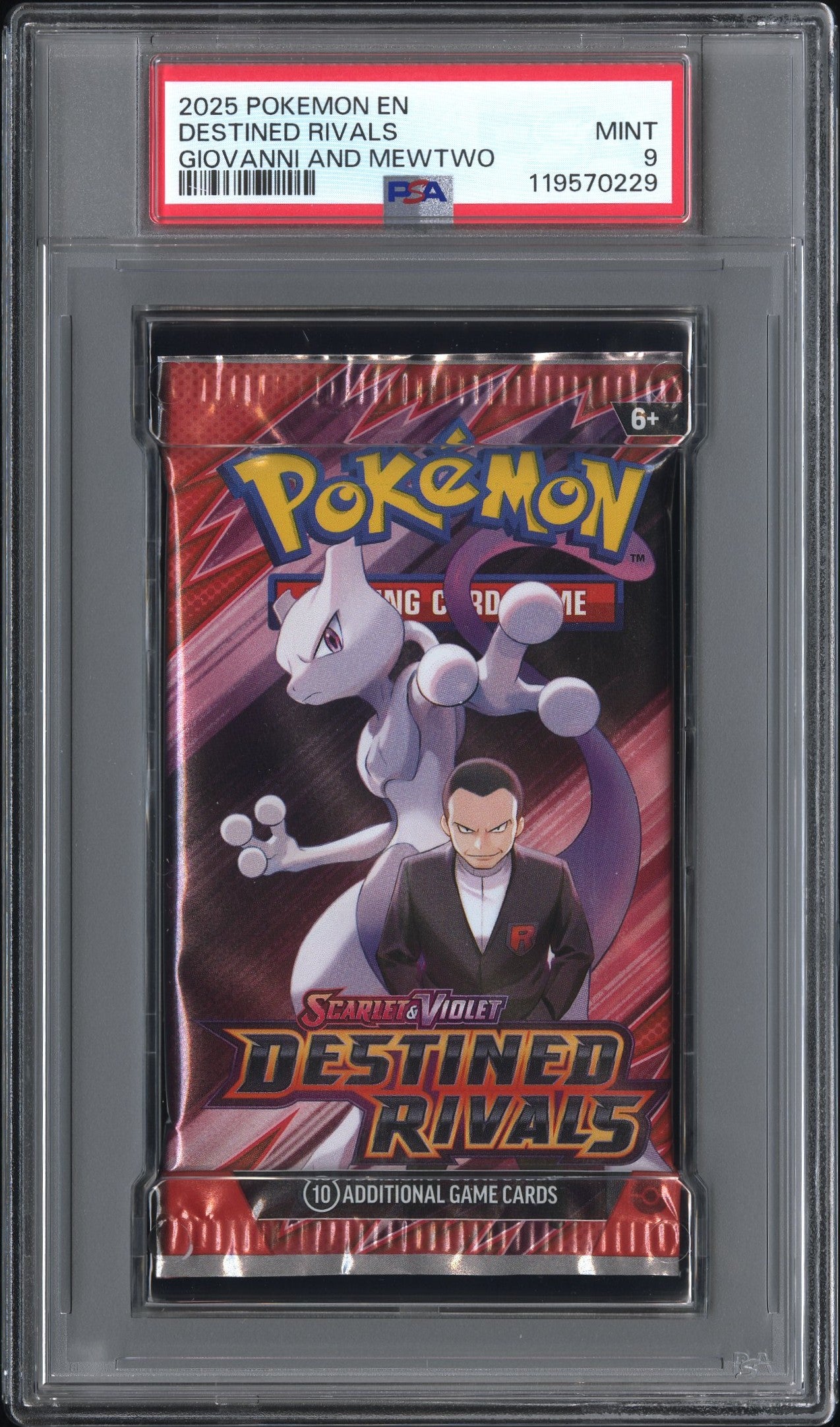 PSA 9 - Destined Rivals (Giovanni and Mewtwo Art) SV Foil Pack - Pokemon