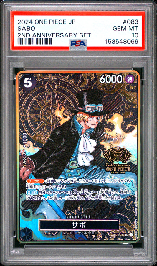 PSA 10 - Sabo OP04-083 EN 2nd Anniversary Set JPN x069 - One Piece