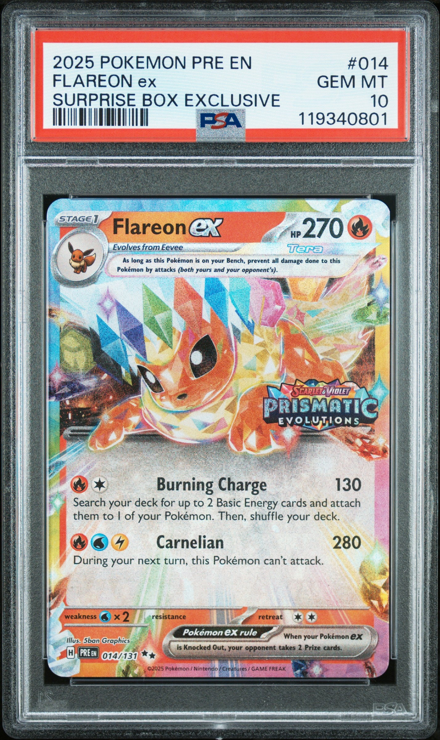 PSA 10 - Flareon ex 014/131 SV Prismatic Evolutions Surprise Box Promo - Pokemon