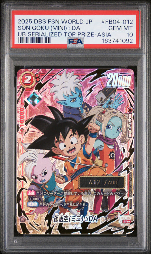 PSA 10 - Son Goku (Mini):DA FB04-012 UB Serialized Top Prize JPN x092 - DBS