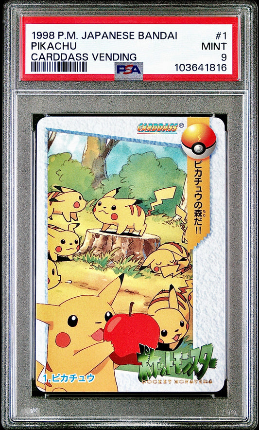 PSA 9 - Pikachu #1 1998 Bandai Carddass Vending - Pokemon