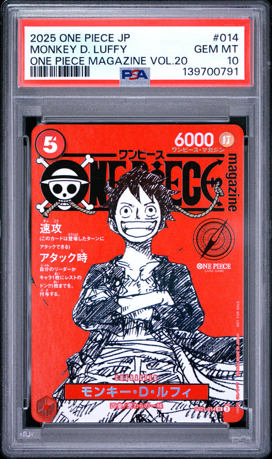 PSA 10 - Monkey D. Luffy ST21-014 Magazine Promo Vol.20 JPN x791 - One Piece