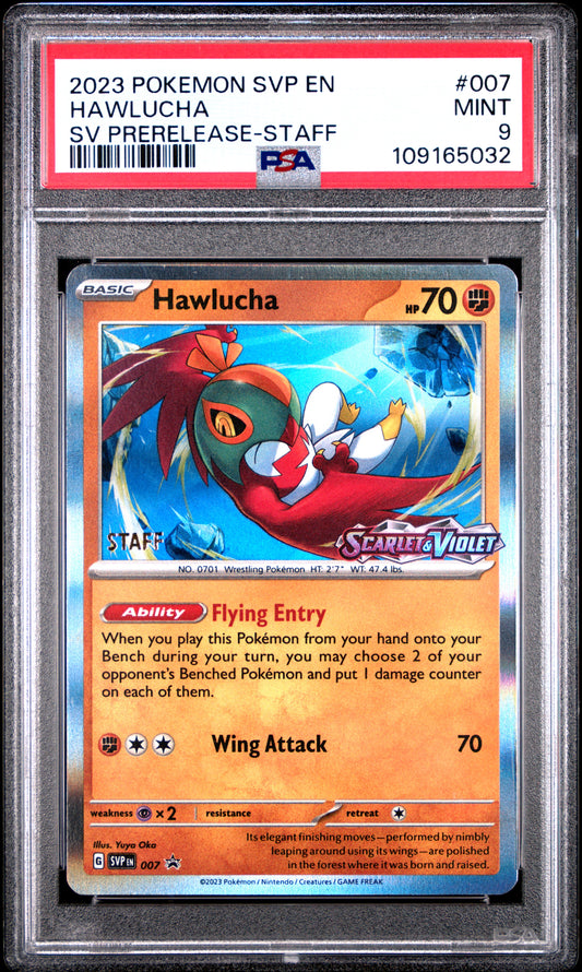PSA 9 - Hawlucha Holo SVP007 SV Base STAFF Prerelease Promo - Pokemon