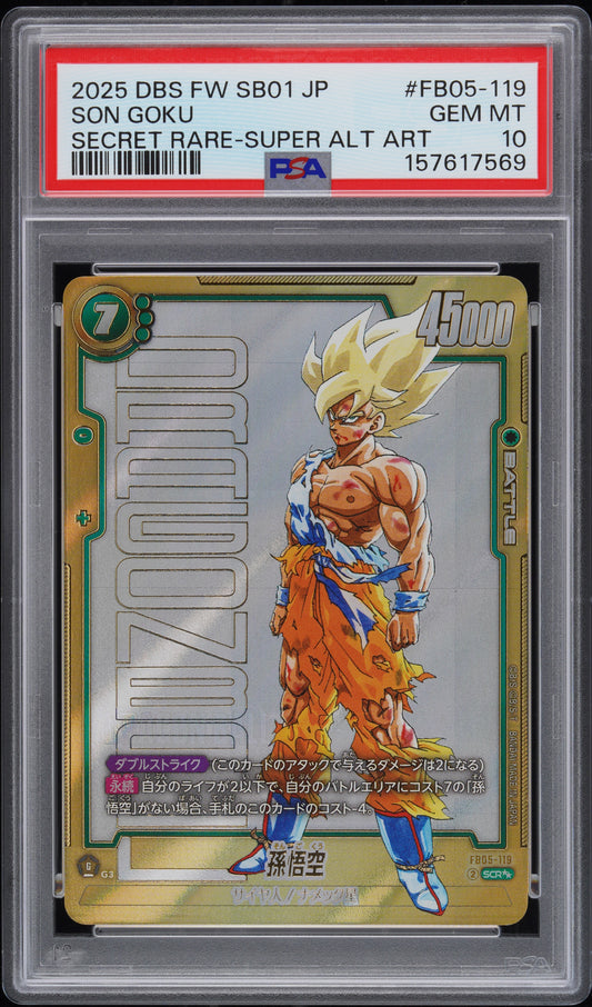 PSA 10 - Son Goku FB05-119 Secret Rare Super Alt Art JPN Fusion World x569 - DBS