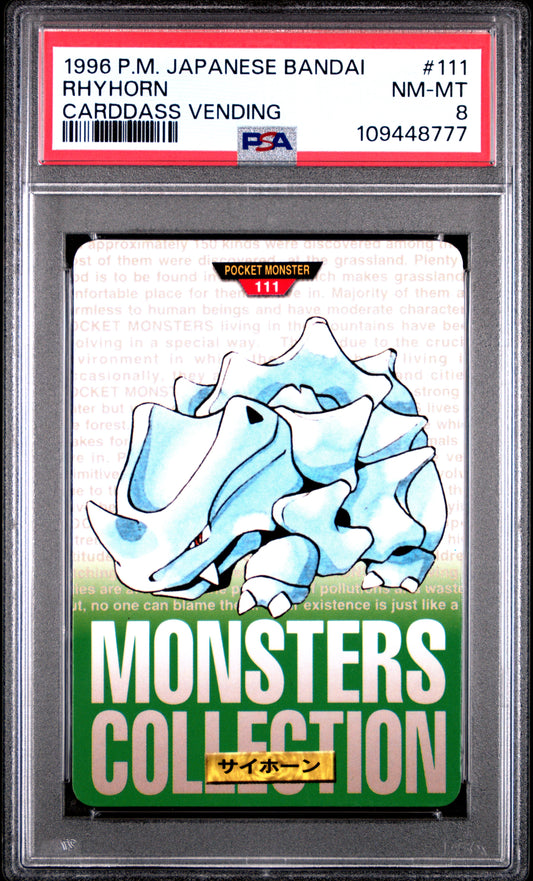 PSA 8 - Rhyhorn #111 1996 JPN Bandai Carddass Vending - Pokemon