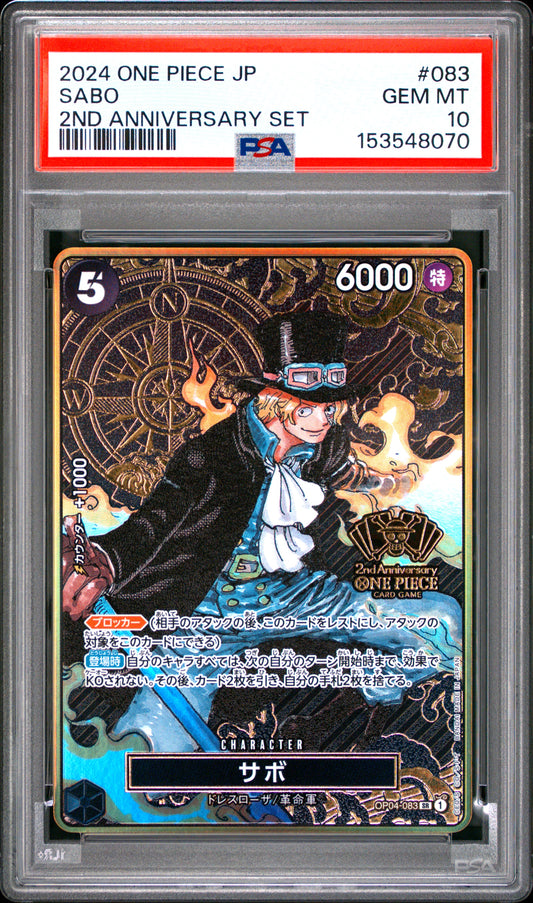 PSA 10 - Sabo OP04-083 EN 2nd Anniversary Set JPN x070 - One Piece