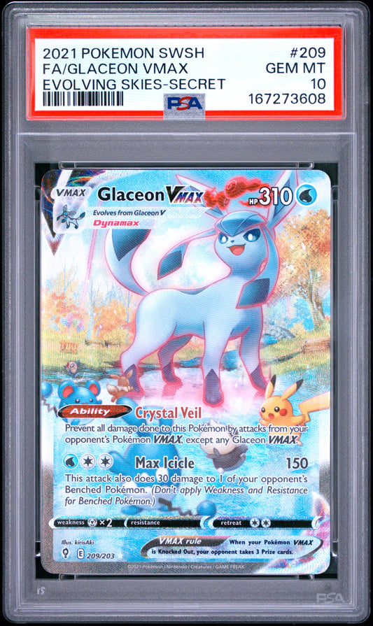 PSA 10 - Glaceon VMAX 209/203 SWSH Evolving Skies x608 - Pokemon