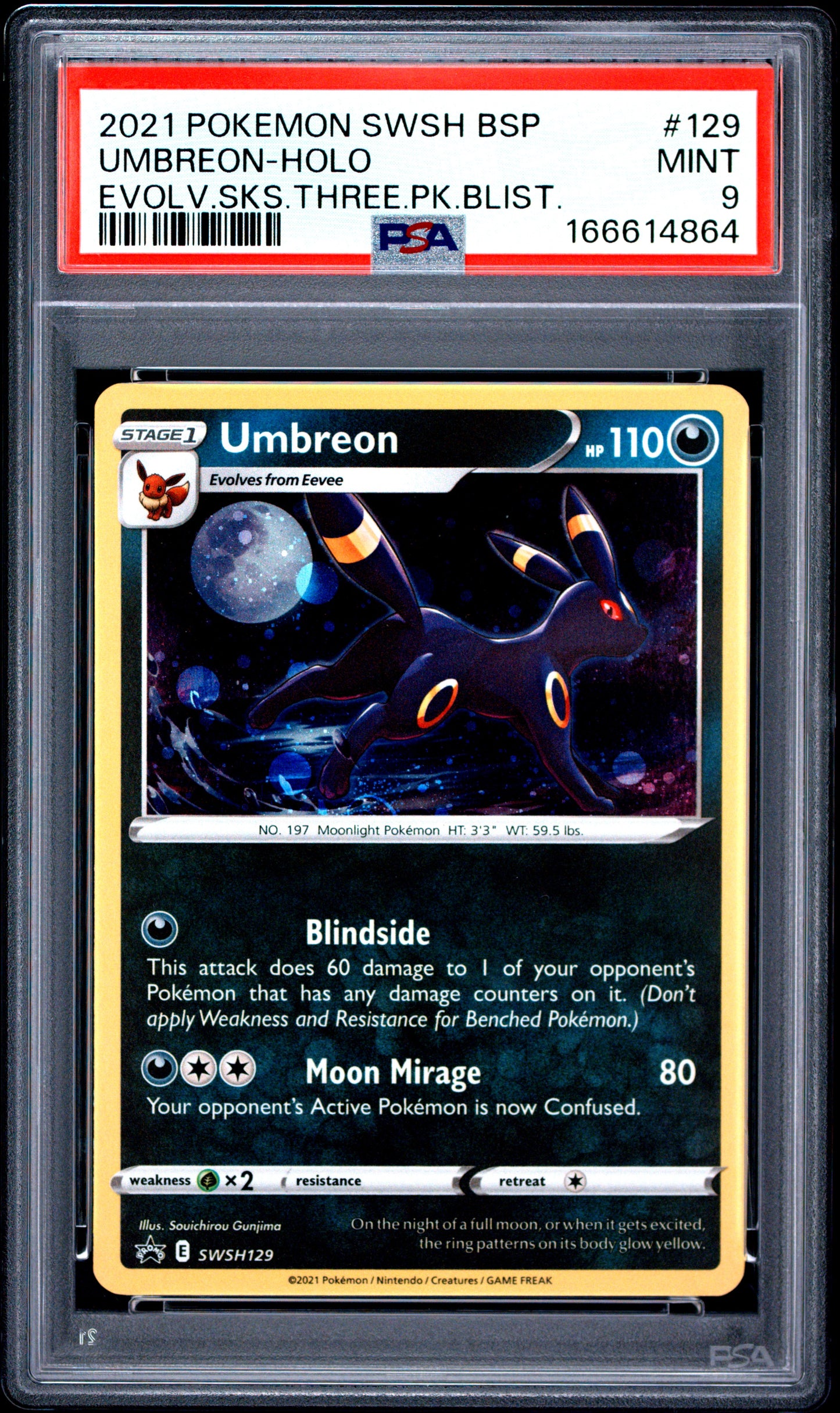 PSA 9 - Umbreon Holo SWSH129 Evolving Skies 3-Pack Blister Promo x864 - Pokemon