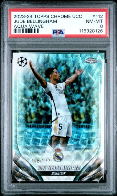 PSA 8 - Bellingham Topps Chroms Aqua Wave /199 23-24 - Football