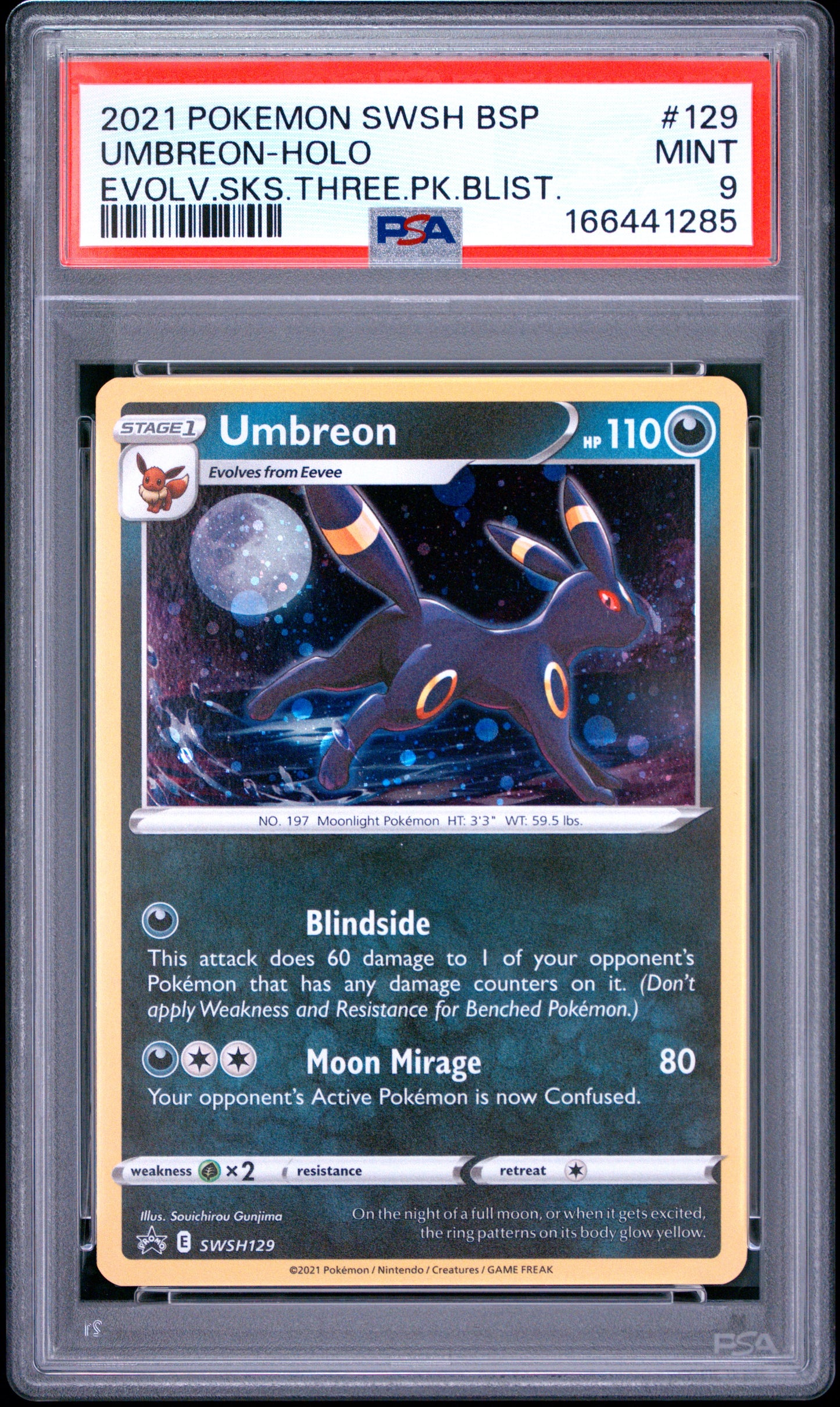 PSA 9 - Umbreon Holo SWSH129 Evolving Skies 3-Pack Blister Promo x285 - Pokemon
