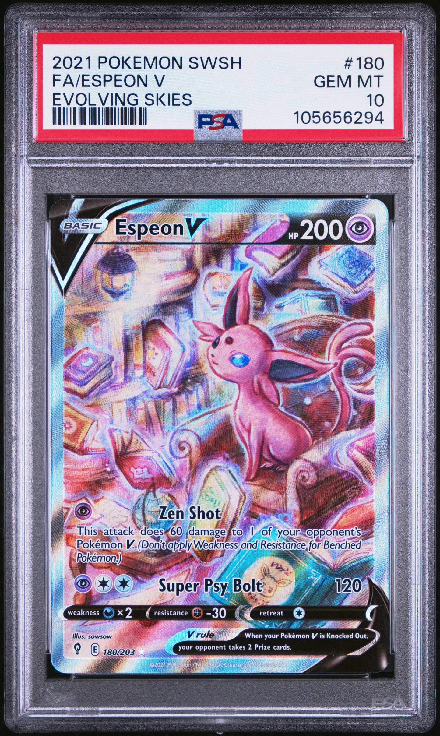 PSA 10 - Espeon V Alternate Art 180/203 SWSH Evolving Skies - Pokemon