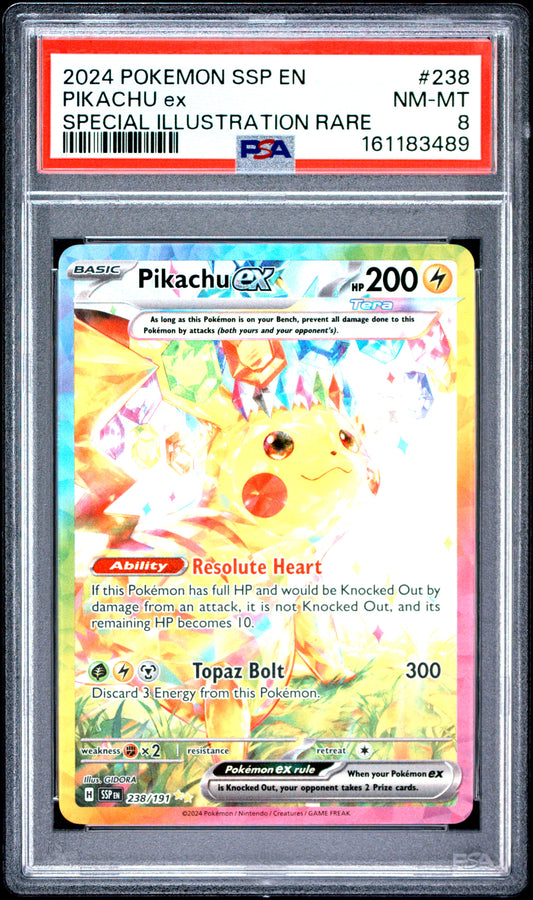 PSA 8 - Pikachu ex 238/191 SIR SV Surging Sparks x489 - Pokemon