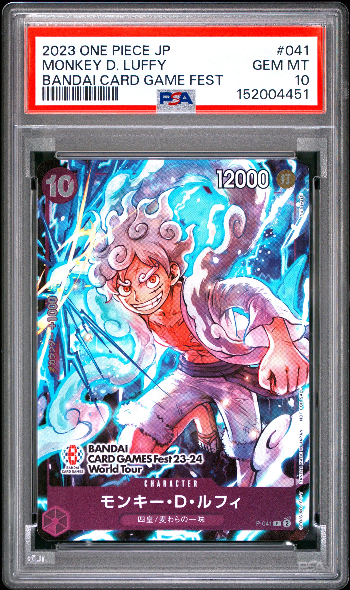 PSA 10 - Monkey D. Luffy P-041 Bandai Card Game Fest Japanese - One Piece