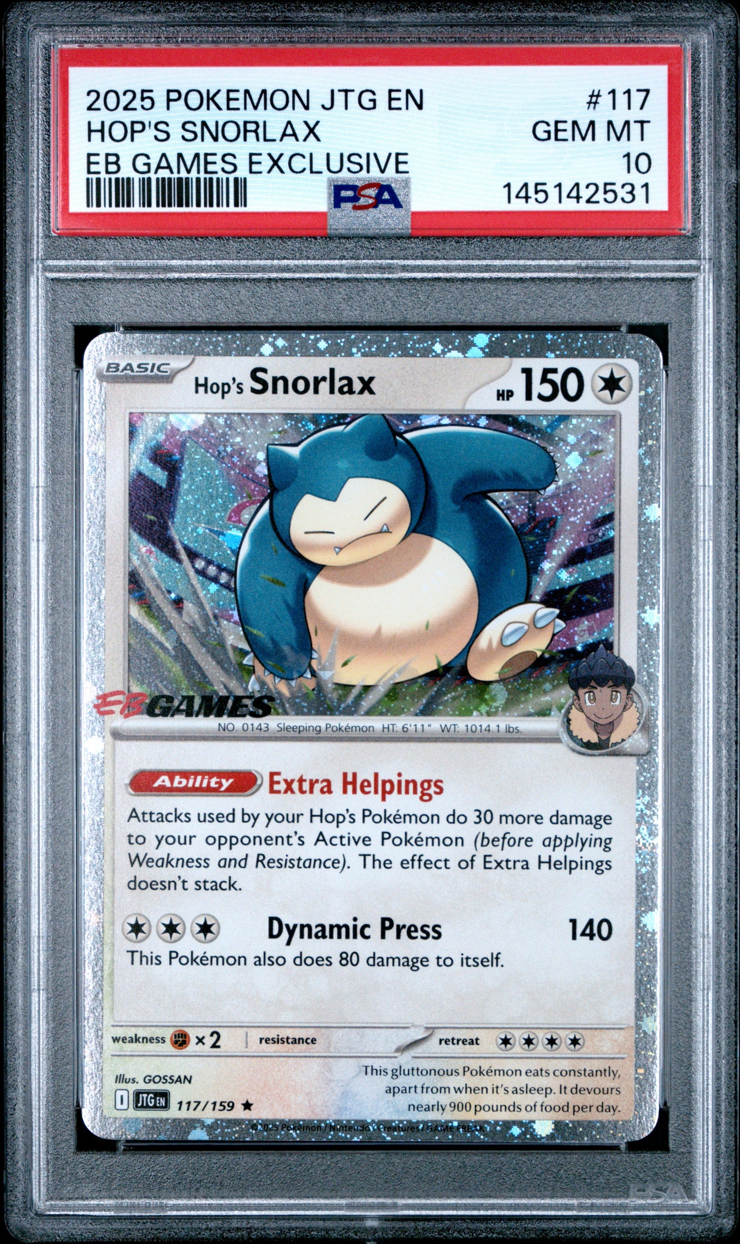 PSA 10 - Hop's Snorlax Cosmos Holo 117/159 SV EB Games Exclusive x531 - Pokemon