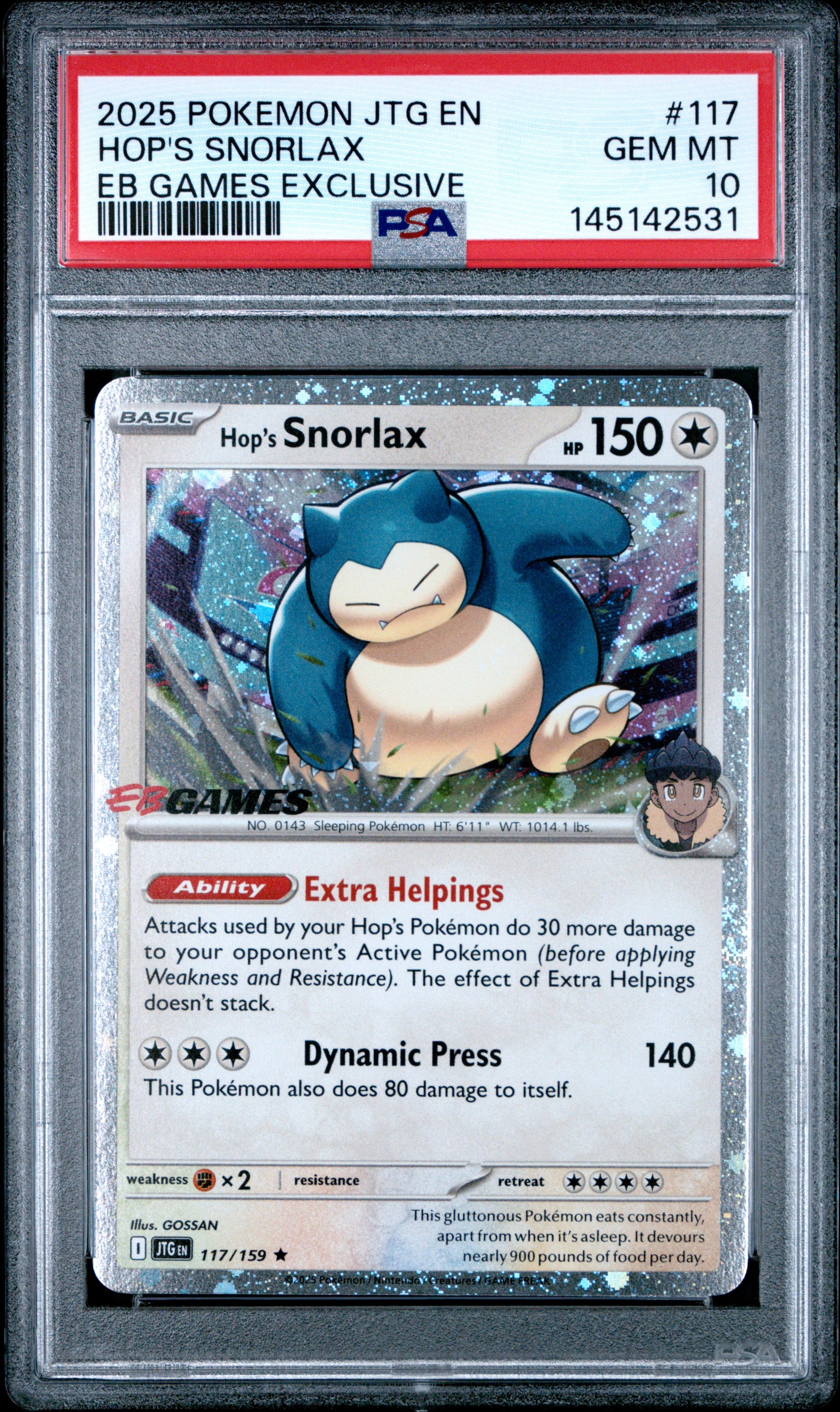 PSA 10 - Hop's Snorlax Cosmos Holo 117/159 SV EB Games Exclusive x531 - Pokemon