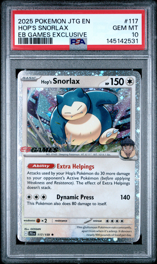 PSA 10 - Hop's Snorlax Cosmos Holo 117/159 SV EB Games Exclusive x531 - Pokemon