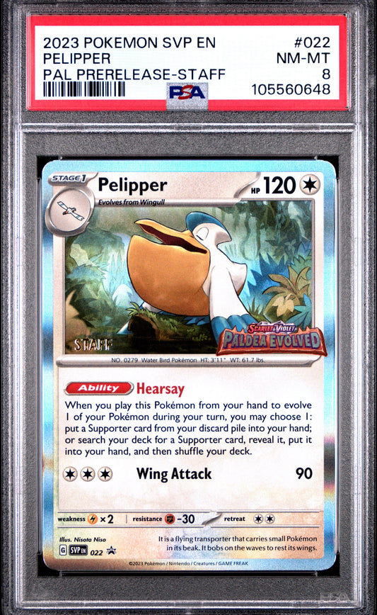PSA 8 - Pelipper SVP022 Paldea Evolved STAFF Prerelease Promo - Pokemon