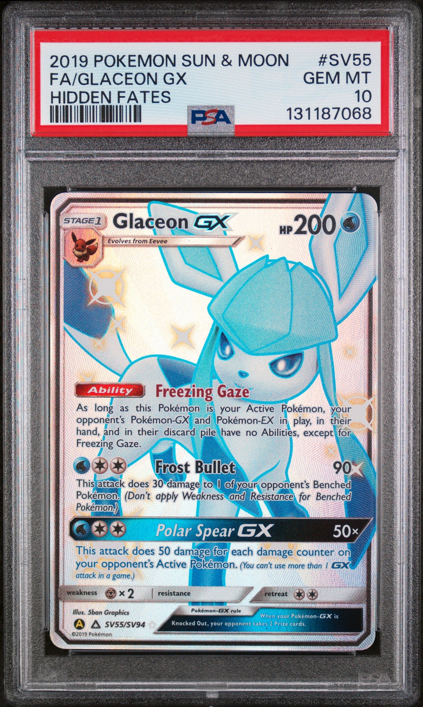 PSA 10 - Glaceon GX SV55/SV94 SM Hidden Fates x068 [JEC] - Pokemon