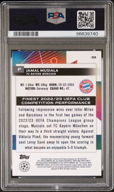 PSA 10 - Jamal Musiala 057/125 2023-24 #93 Topps Green Speckle - Football