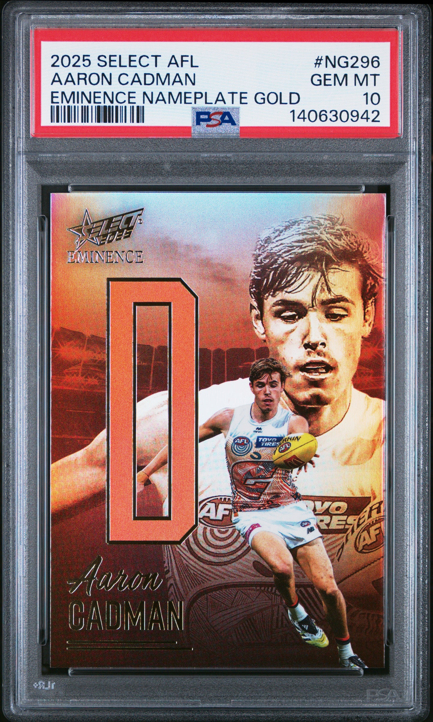 PSA 10 - Aaron Cadman D #NG296 Nameplate Gold 2025 SELECT Eminence - AFL