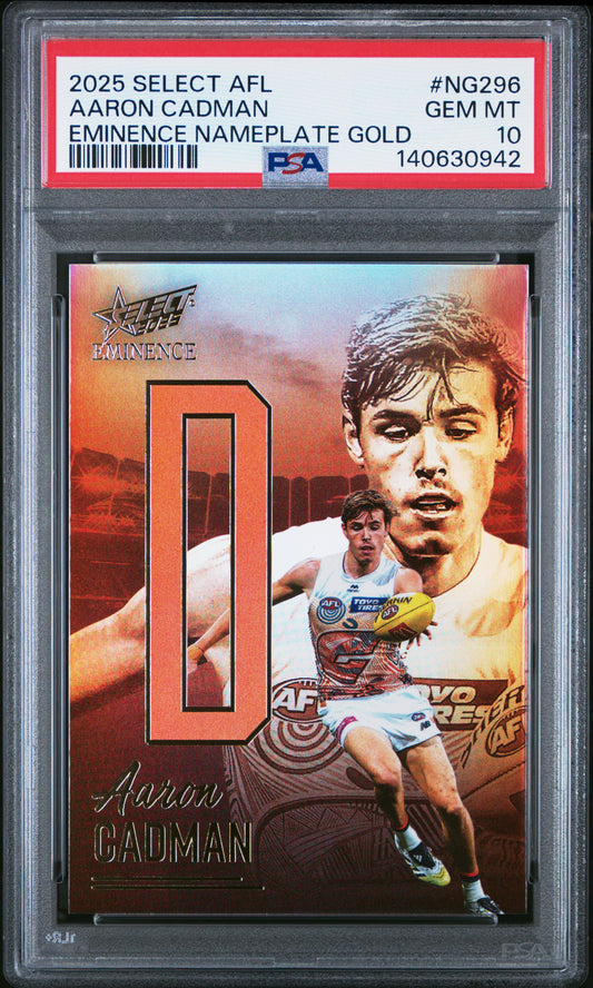 PSA 10 - Aaron Cadman D #NG296 Nameplate Gold 2025 SELECT Eminence - AFL