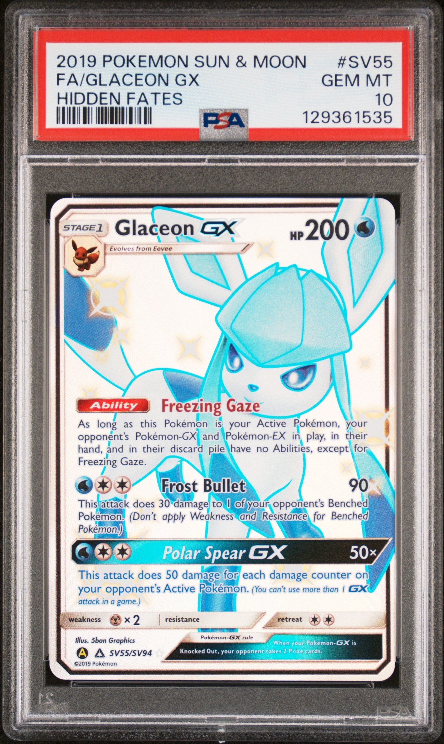 PSA 10 - Glaceon GX SV55/SV94 S&M Hidden Fates - Pokemon