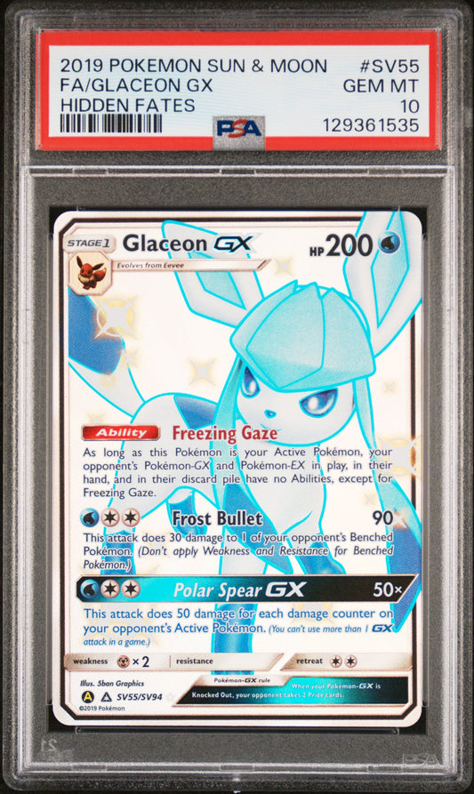 PSA 10 - Glaceon GX SV55/SV94 S&M Hidden Fates - Pokemon