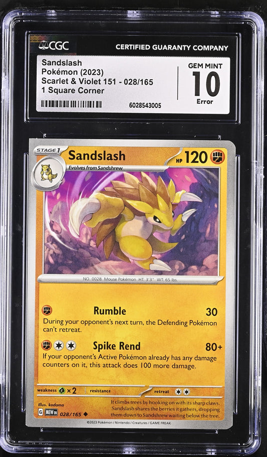 CGC 10 - ERROR Sandslash 028/165 SV MEW English 151 - Pokemon