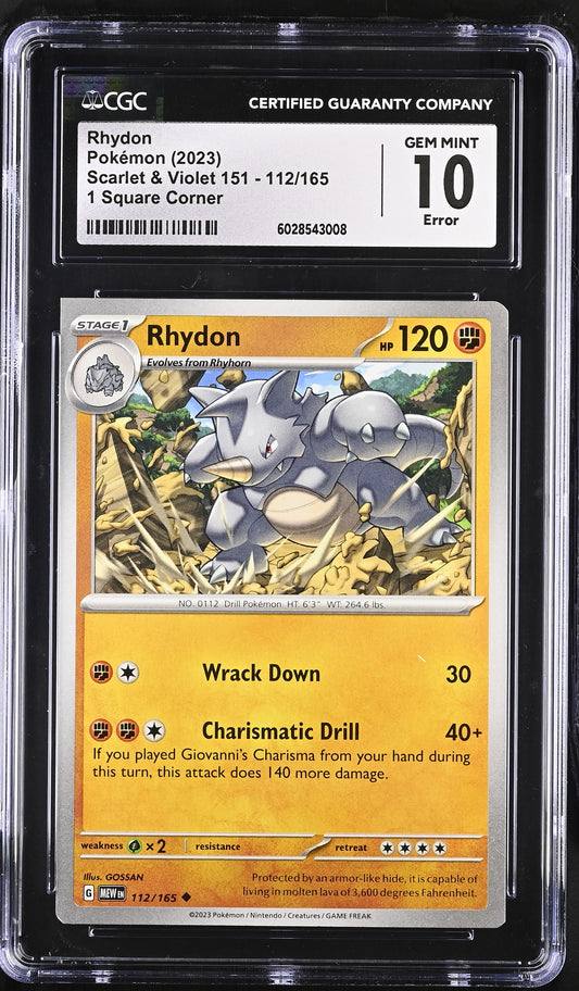 CGC 10 - ERROR Rhydon 112/165 SV MEW English 151 - Pokemon
