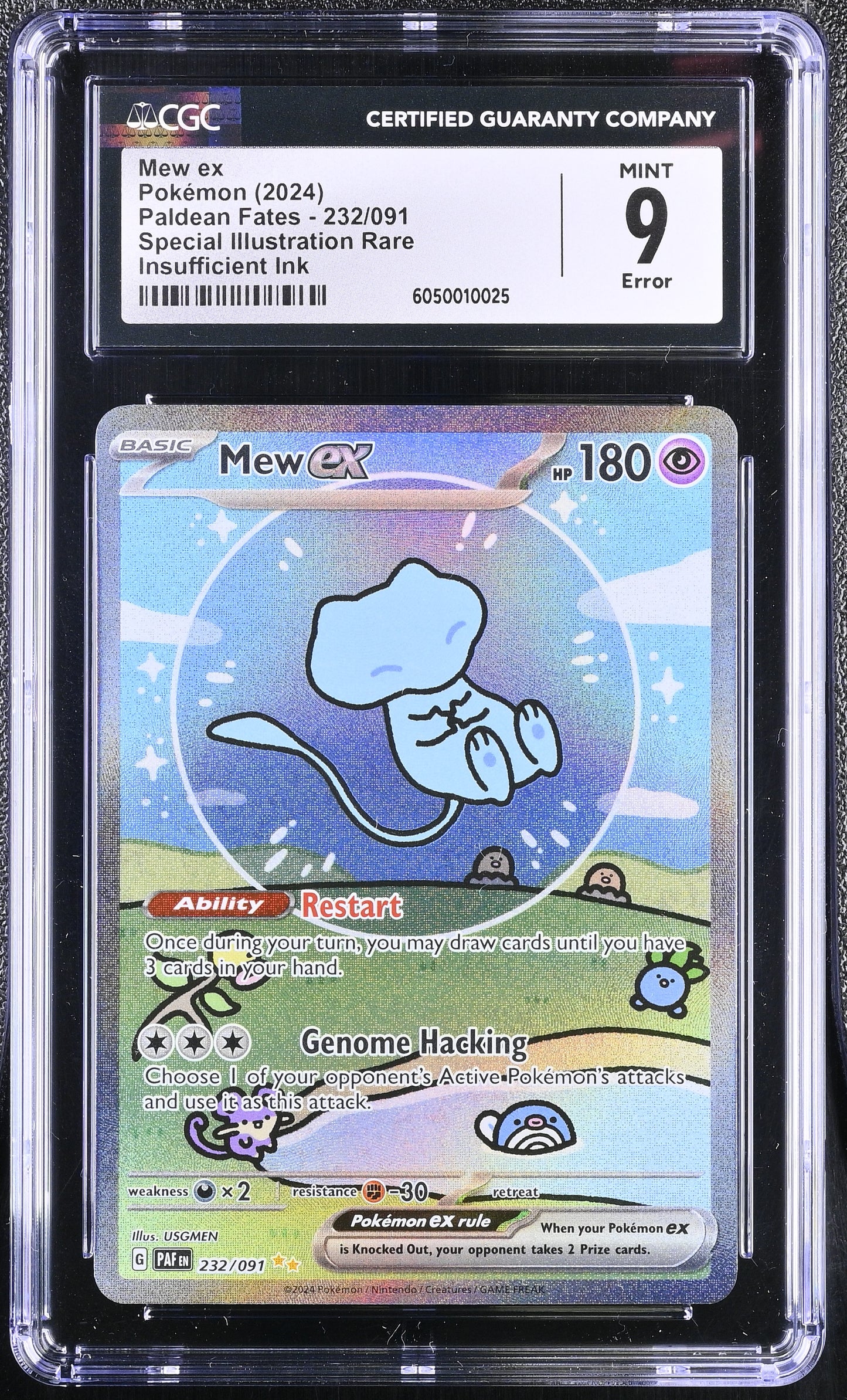 CGC 9 - ERROR (Insuff. Ink) Mew ex 232/091 SIR SV Paldean Fates (2) - Pokemon