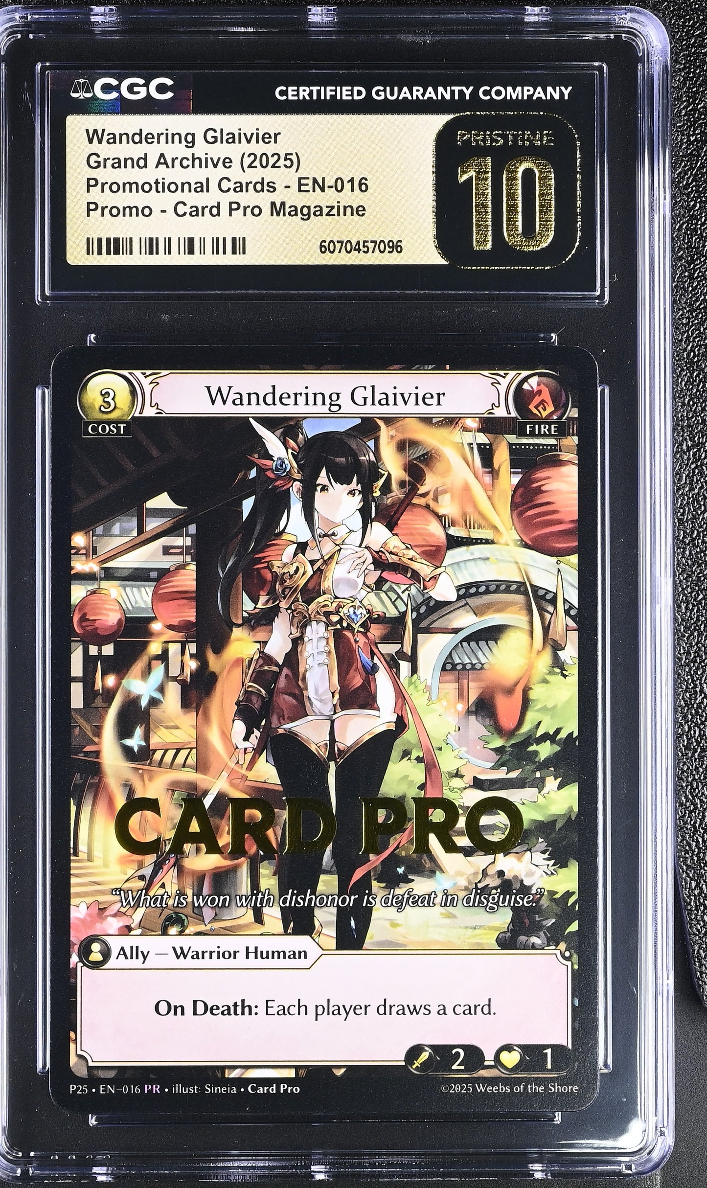 CGC 10 PRISTINE - Wandering Glaivier P25 EN-016 Card Pro Promo - Grand Archive