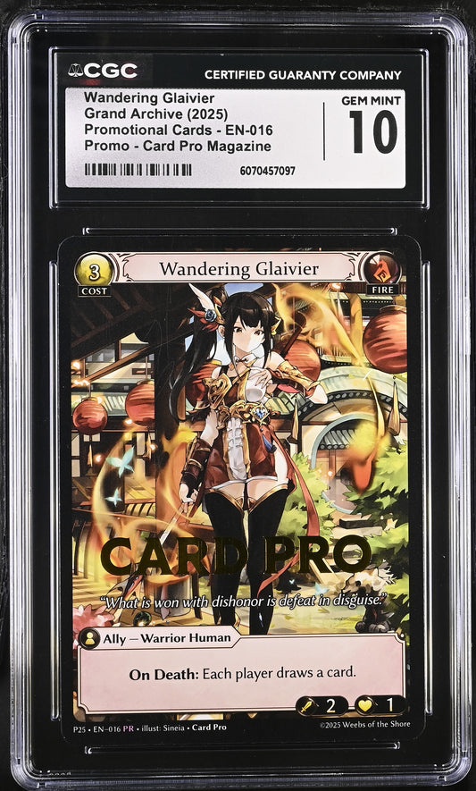 CGC 10 - Wandering Glaivier P25 EN-016 Card Pro Magazine Promo - Grand Archive