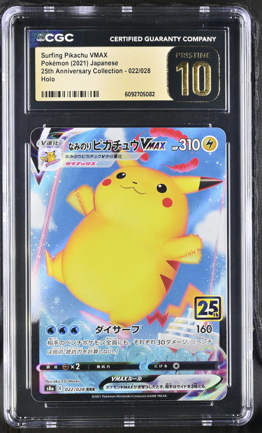 CGC 10 PRISTINE - Surfing Pikachu VMAX 022/028 s8a Japanese 25th Ann. - Pokemon