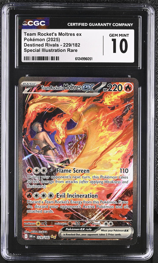 CGC 10 - Team Rocket's Moltres ex 229/182 SIR SV Destined Rivals - Pokemon