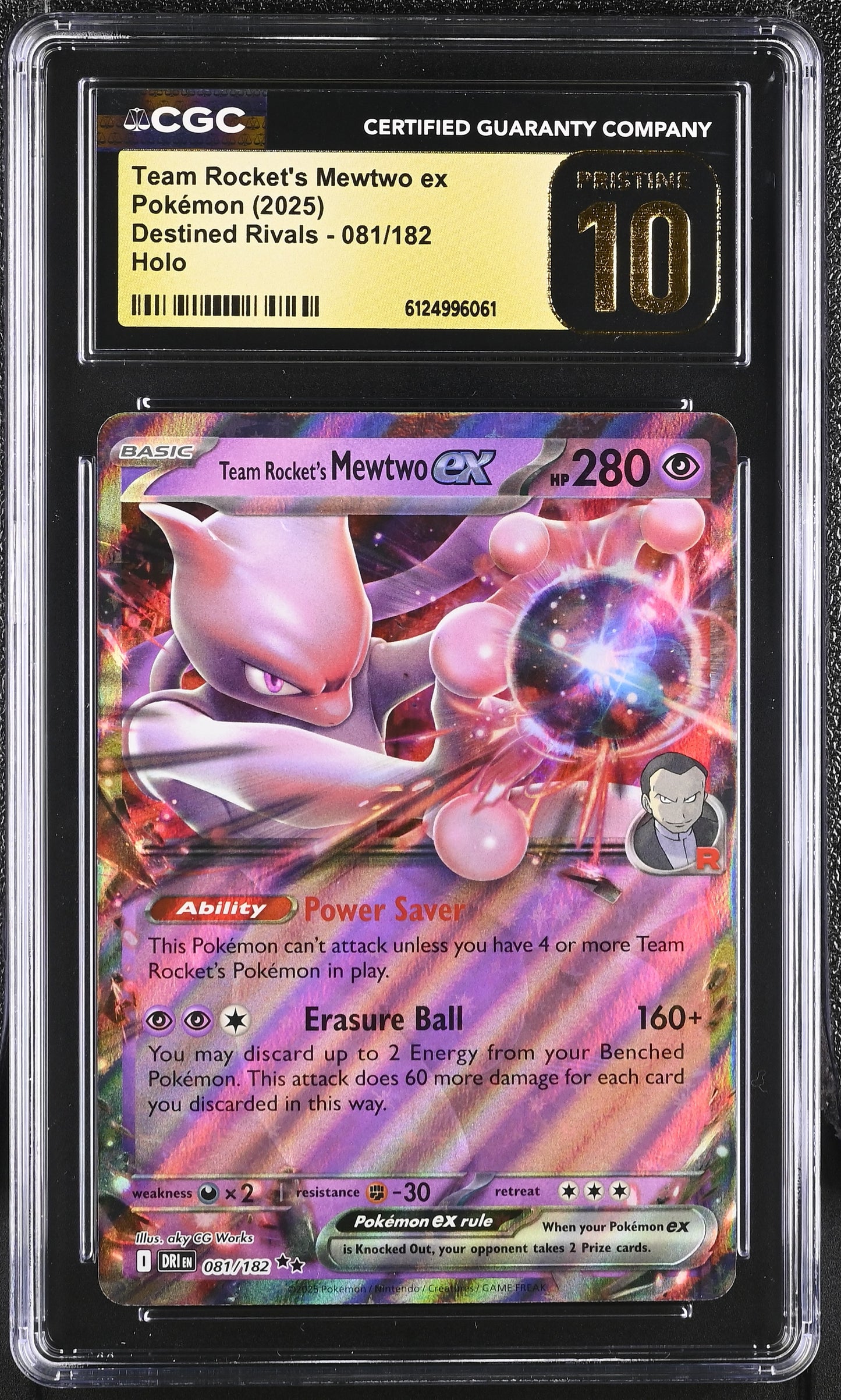 CGC 10 PRISTINE - Rocket's Mewtwo ex 081/182 SV Destined Rivals x061 - Pokemon