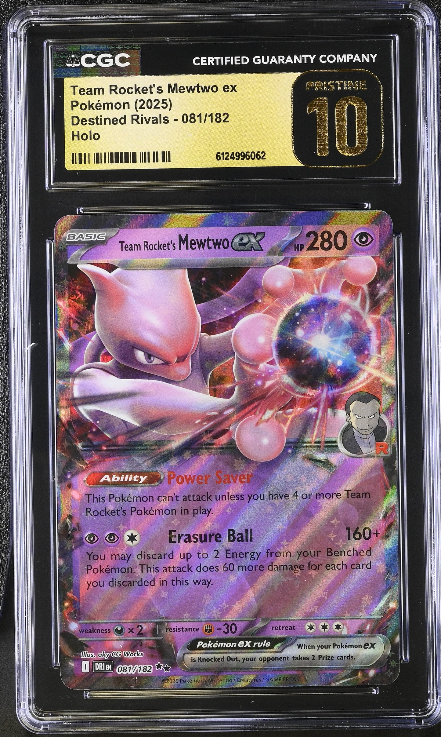 CGC 10 PRISTINE - Rocket's Mewtwo ex081/182 SV Destined Rivals x062 - Pokemon
