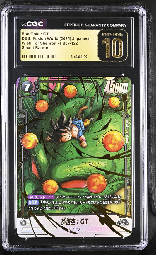 CGC 10 PRISTINE - Son Goku: GT FB07-122 SCR Alt Art JPN Fusion World x109 - DBS