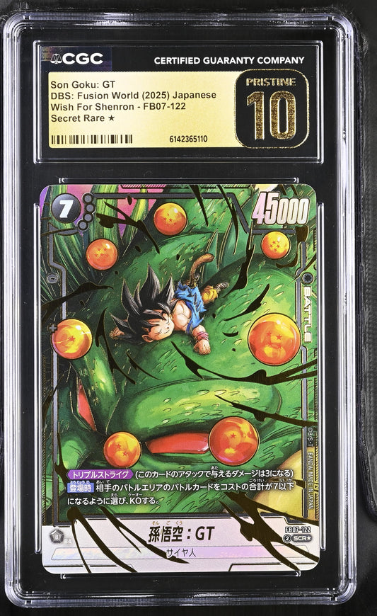 CGC 10 PRISTINE - Son Goku: GT FB07-122 SCR Alt Art JPN Fusion World x110 - DBS