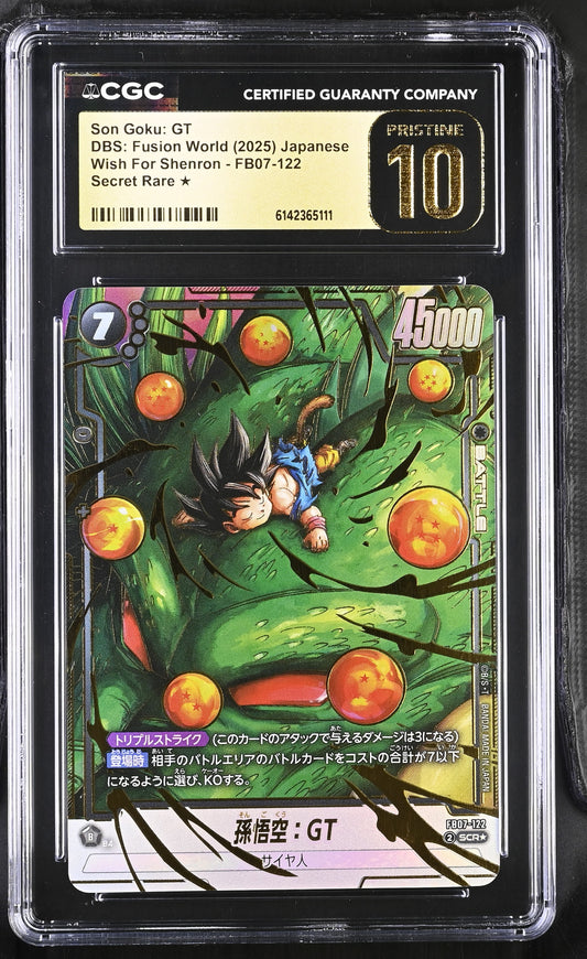 CGC 10 PRISTINE - Son Goku: GT FB07-122 SCR Alt Art JPN Fusion World x111 - DBS