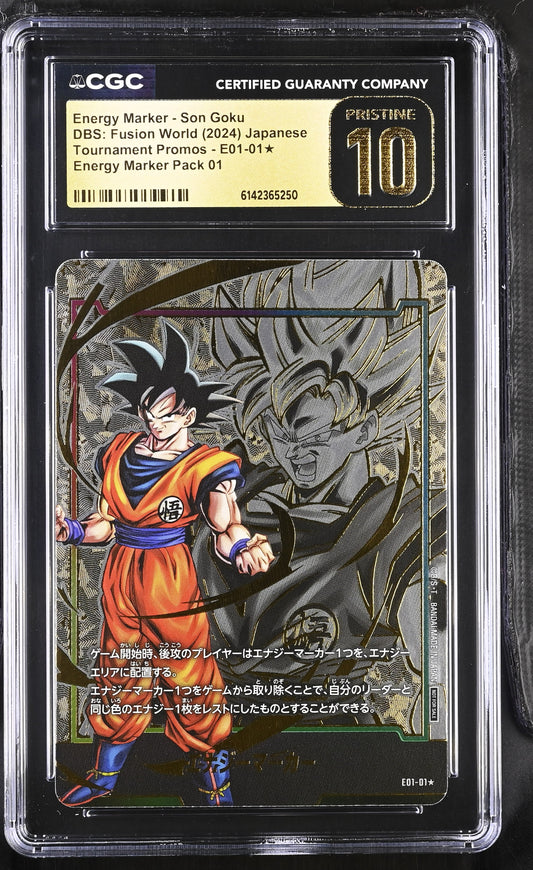 CGC 10 PRISTINE - Energy Marker Son Goku E01-01 JPN Fusion World x250 - DBS