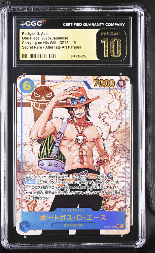 CGC 10 Pristine - Portgas D. Ace OP13-119 SEC Alt Art JPN x268 - One Piece