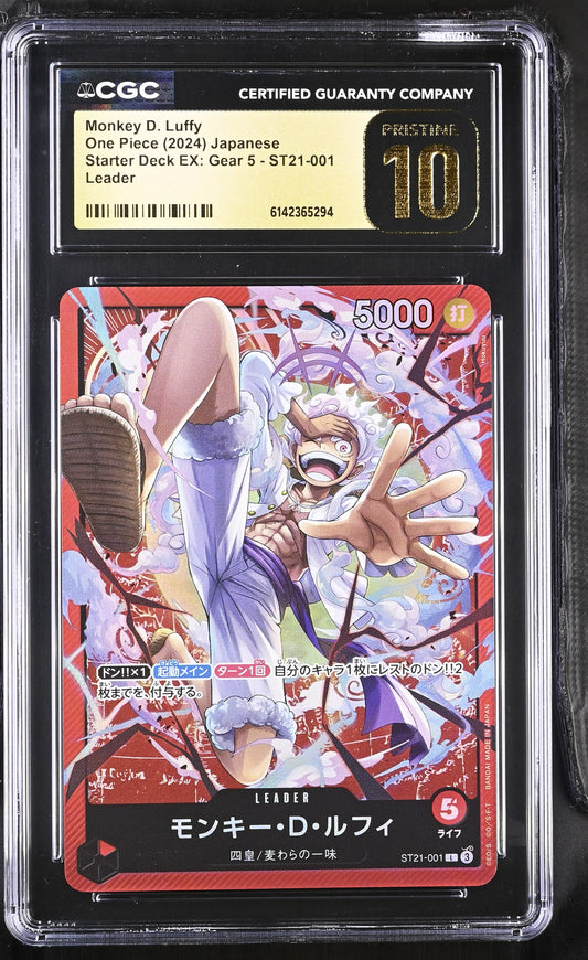 CGC 10 Pristine - Monkey D. Luffy ST21-001 Leader JPN x294 - One Piece
