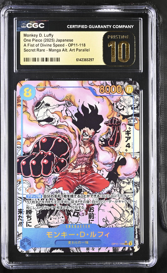 CGC 10 Pristine - Monkey D. Luffy OP11-118 SEC Manga Alt JPN x297 - One Piece