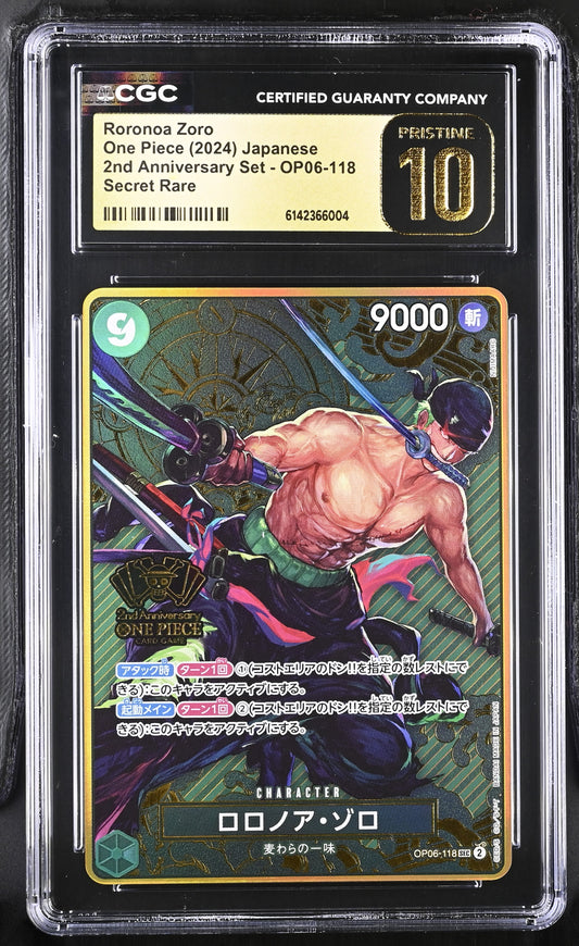 CGC 10 Pristine - Roronoa Zoro OP06-118 2nd Anniversary Set JPN x004 - One Piece