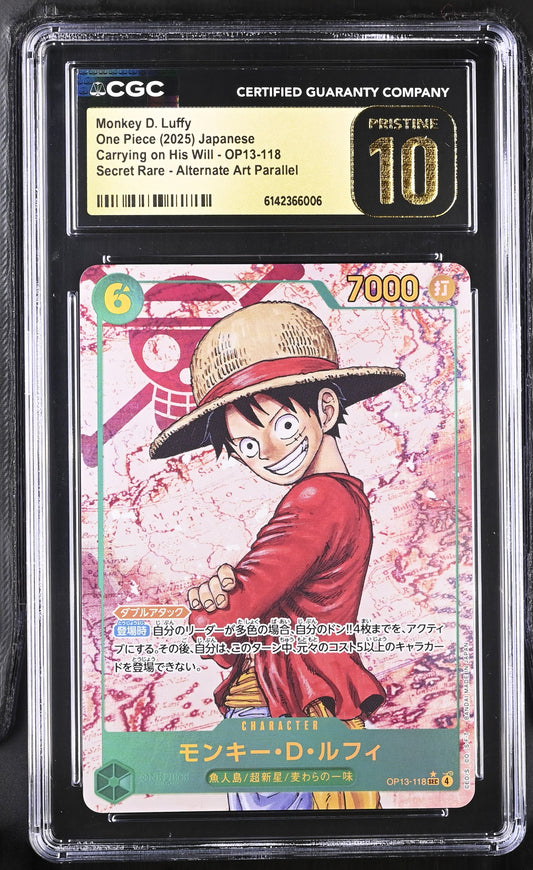 CGC 10 Pristine - Monkey D. Luffy OP13-118 SEC Alt Art JPN x006 - One Piece